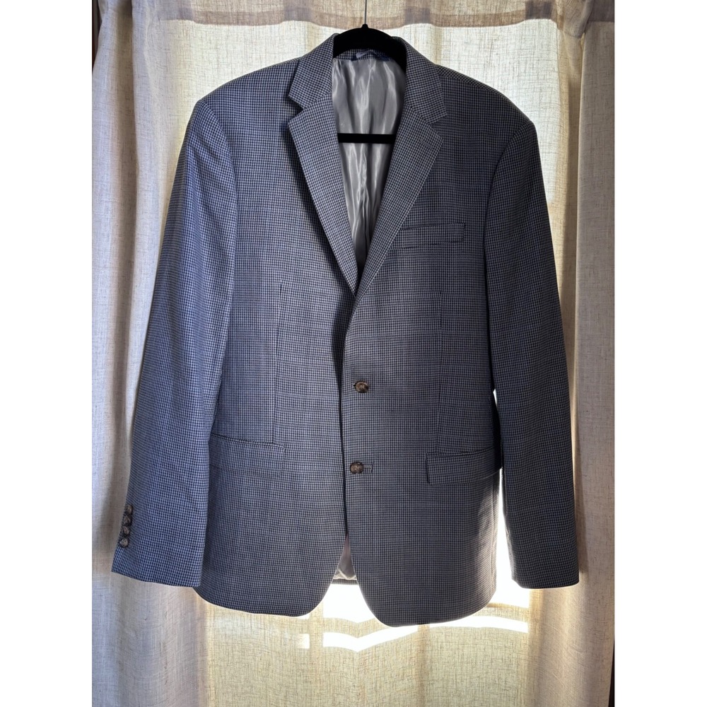 Ralph Ralph Lauren Mens 42L Silk Wool Houndstooth Blazer Sport Coat Blue Gray